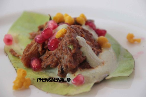 World on a Plate - Sarah Todd (Masterchef winner 2014) - Kholapuri Slow Cooked Lamb on betel leaves.